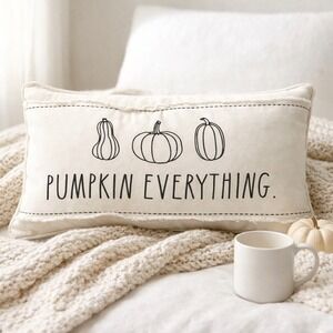 Rae Dunn Pumpkin Everything Fall Lumbar Throw‎ Pillow Cream Decorative Autumn